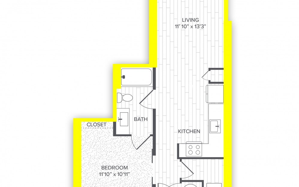 A1.P6* - 1 bedroom floorplan layout with 1 bath to 620 square feet.