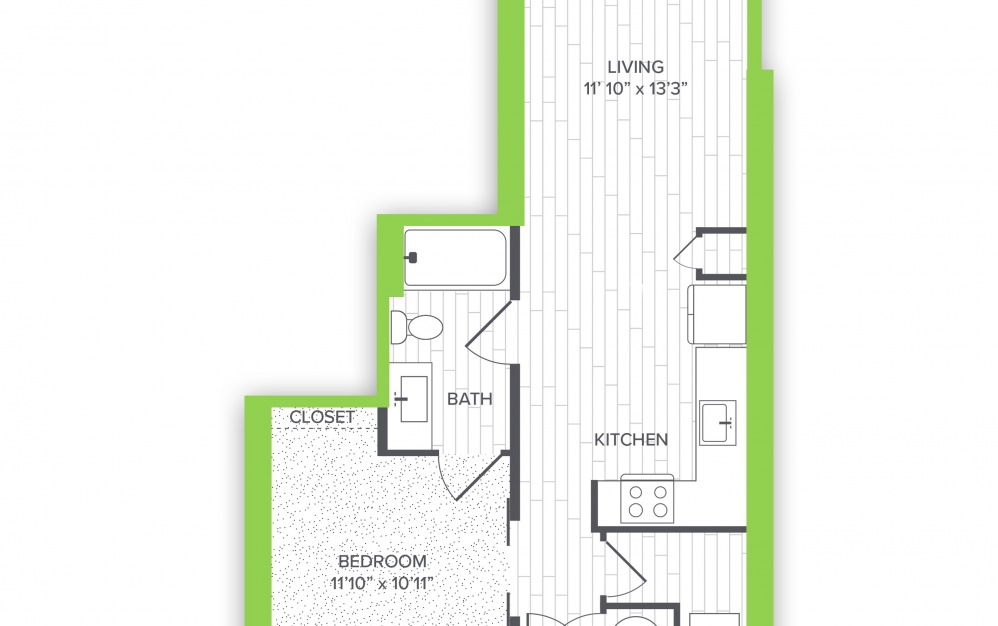 A1.P8* - 1 bedroom floorplan layout with 1 bath to 620 square feet.
