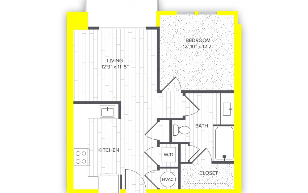 A3.P6* - 1 bedroom floorplan layout with 1 bath to 642 square feet.
