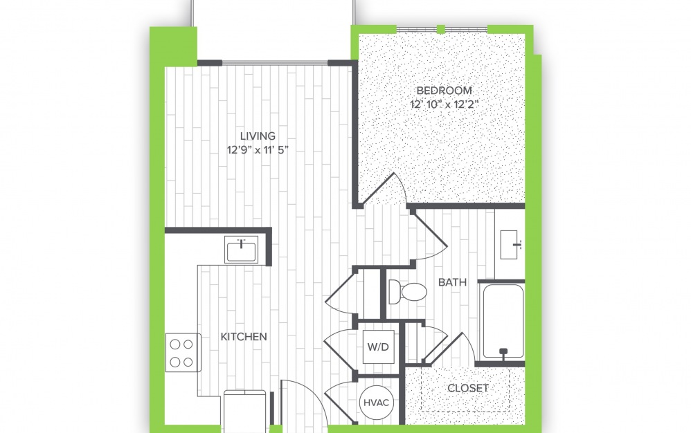 A3.P8* - 1 bedroom floorplan layout with 1 bath to 642 square feet.