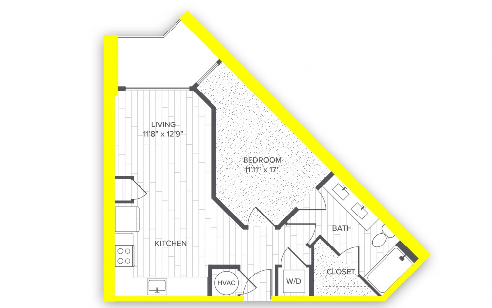 A4.P6* - 1 bedroom floorplan layout with 1 bath to 709 square feet.