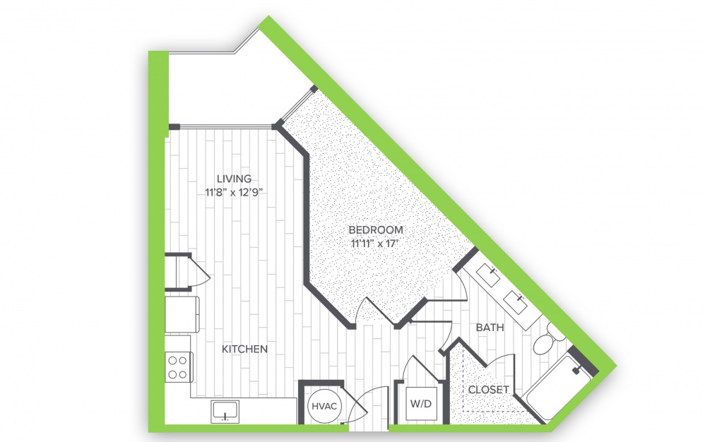 A4.P8* - 1 bedroom floorplan layout with 1 bath to 709 square feet.