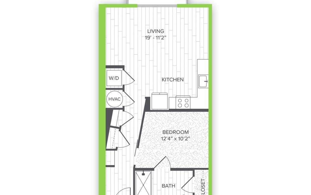 A5.P8* - 1 bedroom floorplan layout with 1 bath to 720 square feet.