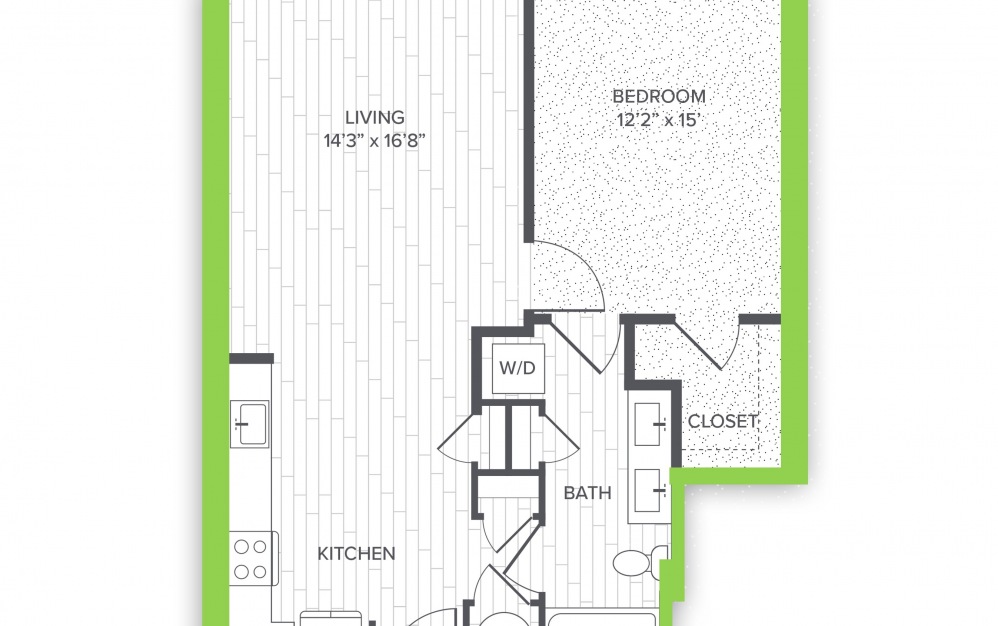 A6.P8* - 1 bedroom floorplan layout with 1 bath and 789 to 790 square feet.