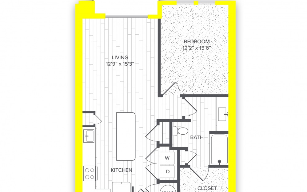 A8.P6* - 1 bedroom floorplan layout with 1 bath and 797 to 845 square feet.