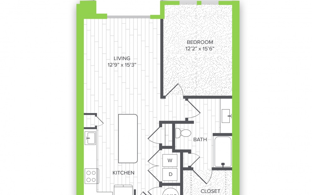A8.P8* - 1 bedroom floorplan layout with 1 bath and 797 to 845 square feet.