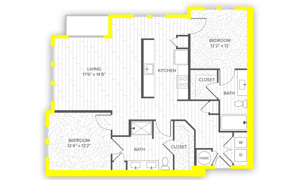B1.P6* - 2 bedroom floorplan layout with 2 baths and 1192 square feet.